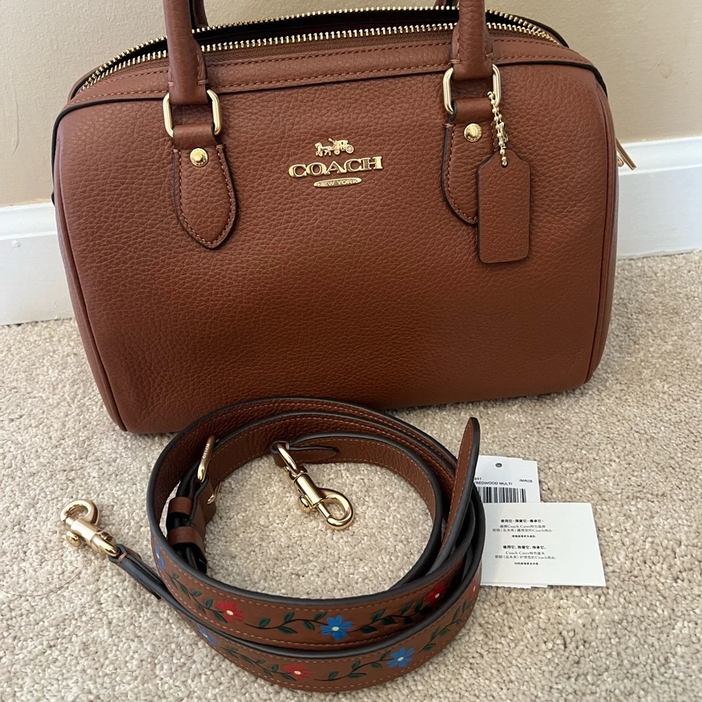 Coach Rowan Brown Pebbled Leather Satchel with Gold Hardware - Picture 11 of 12